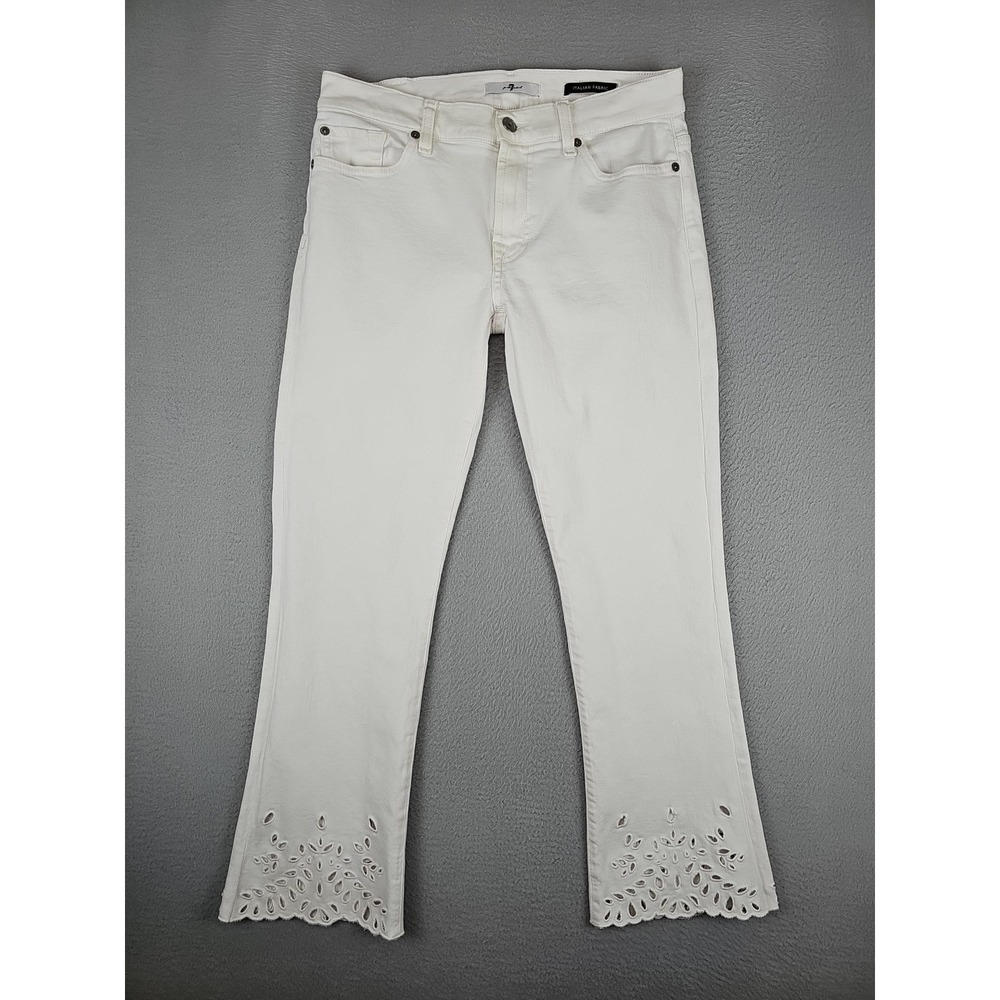 7 For All Mankind Emea Ankle Boot Jeans 29x26 White Italian Fabric Denim